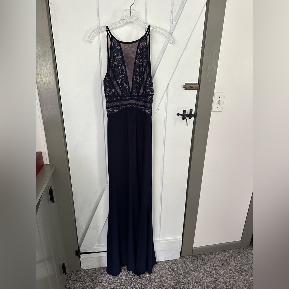 Morgan and Co evening gown, navy blue, size 3/4